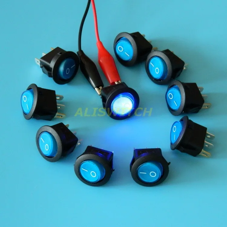 

20pcs Free Shipping Blue 12V LED Dot Light Car Boat Round Rocker ON/OFF SPST Switch 3 Pins With LED,12v 16a High Brightness led