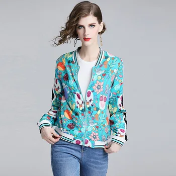 

2019 Spring Autumn Lady Baseball Coats New Print Longe Sleeve Jackets Women Casual Fashion Office Street Outerwear Tops NO908
