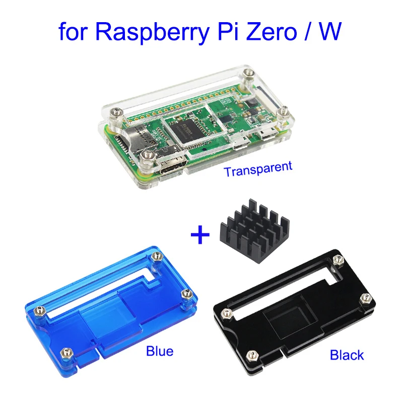 Raspberry Pi Zero W акриловый чехол 3 цвета корпус коробки+ теплоотвод прозрачный черный синий акриловый корпус коробка для RPI Zero V1.3