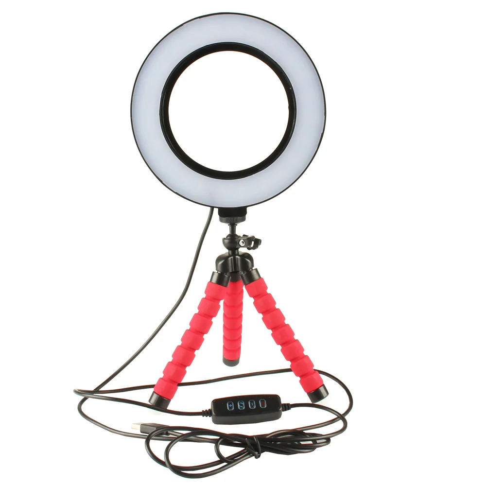 Фон для фотосъемки студийный светодиодный селфи кольцо светильник 3 светильник цвет и 10 уровней Яркость затемнения USB разъем лампы и мини-штатив-тренога "Осьминог подставка - Цвет: Красный