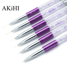 Akihi pincel para manicure, pincel para pintura de unha, arte em unhas, cristal, acrílico, forro fino, ferramentas de manicure com gel uv, 5-20mm