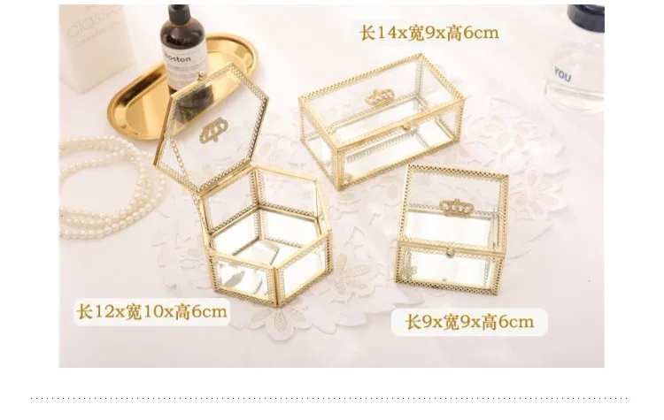 Ретро стеклянная шкатулка коробка для хранения ювелирных изделий Европейский стиль серьги кольцо ожерелье Косметическая золотая коробка для хранения