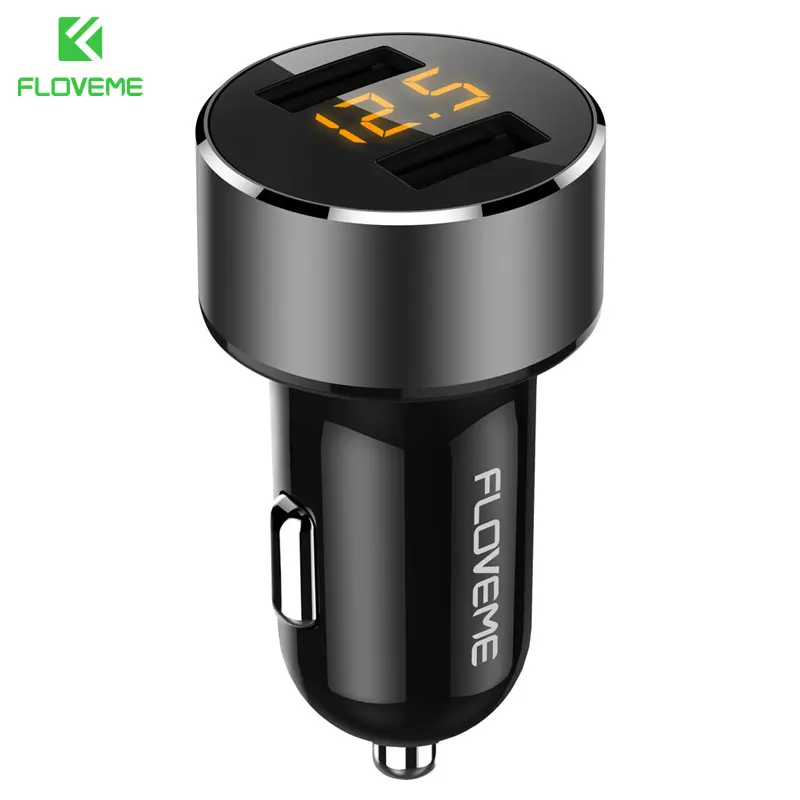 FLOVEME Dual USB Автомобильное зарядное устройство для iPhone samsung Xiaomi 5 В/3.6A Быстрая зарядка для мобильного телефона светодиодный дисплей автомобильное зарядное устройство s - Тип штекера: Black