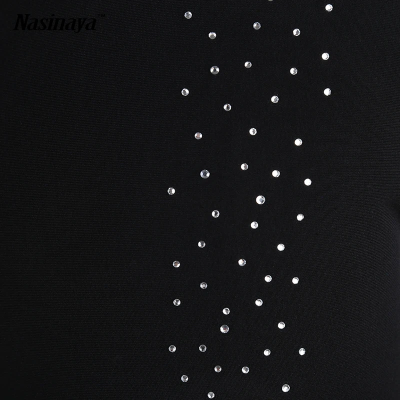 Figure Skating Costume Gymnastics Pants Adult Kids Competition Black Performance Pants Left Leg Rhinestones
