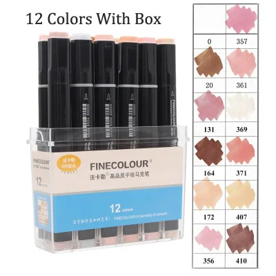 Finecolour Мягкие кисти ручки художественные маркеры тон кожи Аниме Манга окраска профессиональный технический на спиртовой основе художников ручка EF102 - Цвет: ef102 (12s in box)