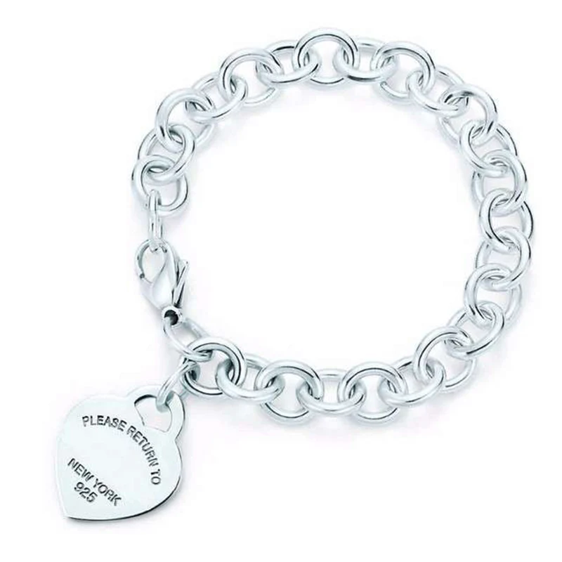 

Love Charm Gift 925 Sterling Silver bracelets Circle Heart Shape TIFF Attractive Elegance Temperament Bracelet World Jewelry