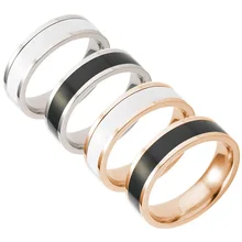 Anéis de dedo simples dos amantes do aço titanium cerâmico preto clássico branco para o noivado cúbico do casamento feminino/masculino anneaux