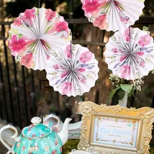 1 pieza Vintage Tea Party Floral colgante papel Fans rosetón Pinwheel boda romántica nupcial ducha foto telón de fondo jardín cumpleaños