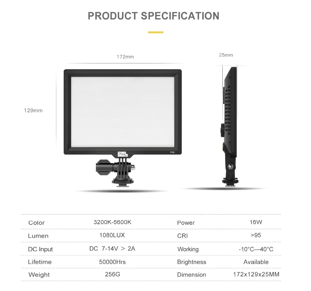 PixeL P20 подсветка lcd студийный светодиодный светильник для видео двухцветный 3200 K-5600 K& Регулируемая яркость с регулируемой яркостью для DSLR камер