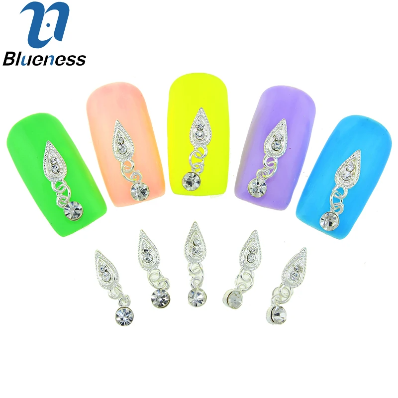 

10pcs/lot Nail Art 3D Charms Rhinestones Manicure Accessories Silver Alloy Material Nail Decorations TN1704
