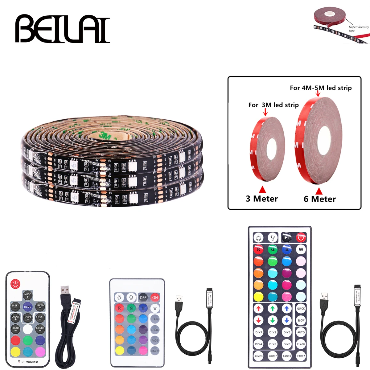 

USB 5V LED Strip 5050 TV Background Lighting 3m 4m 5m 30LEDs/m RGB USB Cable With Switch Light Set Add Adhesive Tape