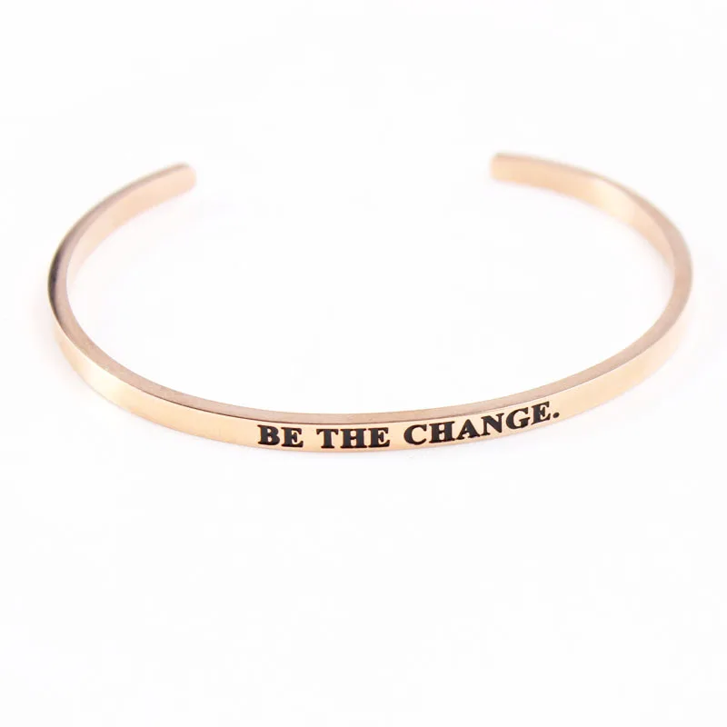 

Stainless Steel Engraved Bangle be the change Positive Inspirational Quote New Cuff Mantra Bracelet