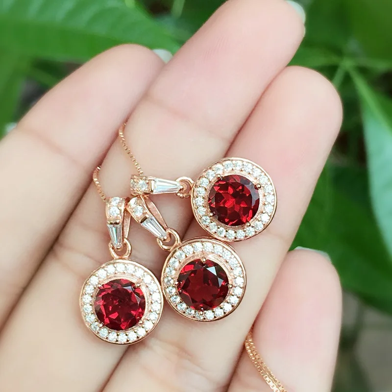 

Solid Silver 925 Natural Round Red Stone Pendant Choker Necklace Women Original Real Stone Sterling Silver 925 Jewelry Female