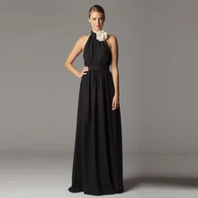 Vestidos De Madrinha High Neck A-Line Chiffon Long Bridesmaid Dresses 2017 Floor Length Cheap Black Party Gown