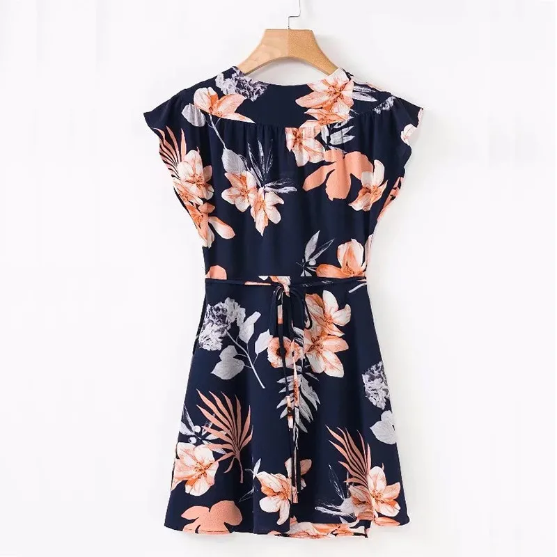 yinlinhe Floral beach Summer Dress short sleeve 2018 bowknot Lace Up Wrap Dress Women Sexy Crop Elegant boho Vestidos 5