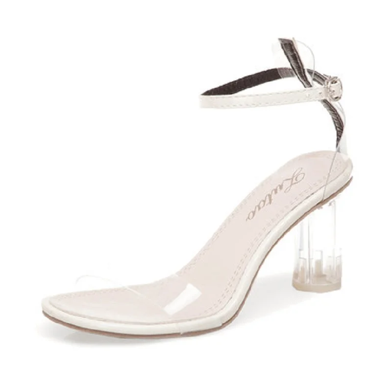 

Net red with the same paragraph white transparent high heels female summer 2019 new wild thick with sexy high heels
