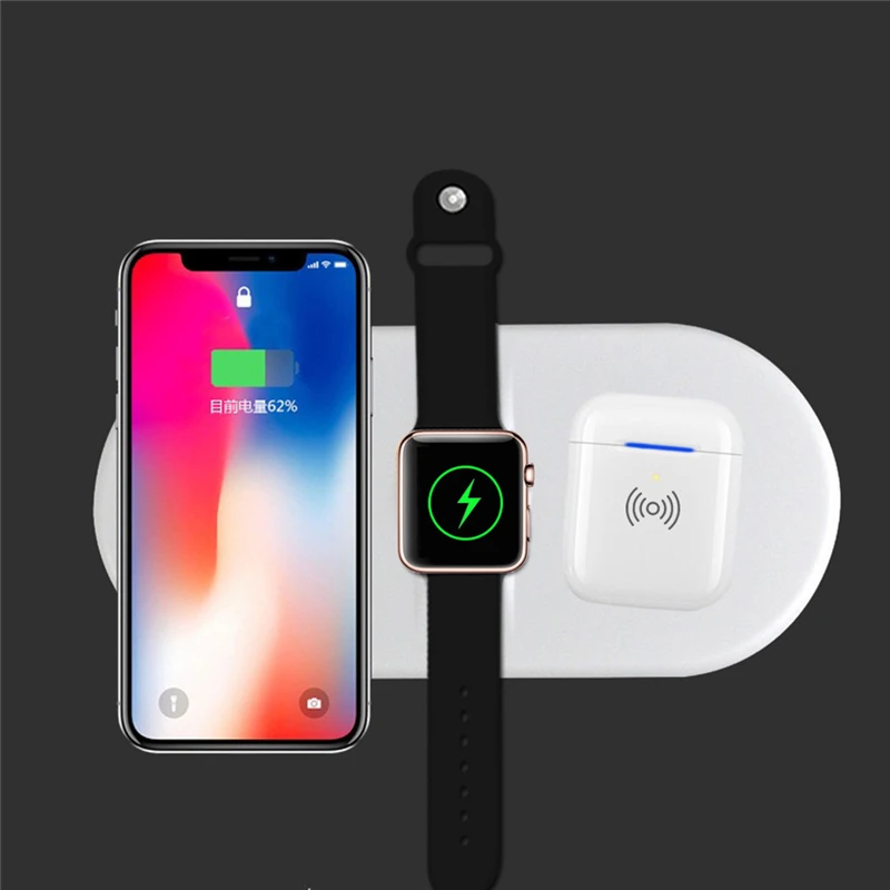 3 в 1 Беспроводное зарядное устройство Быстрая зарядка AirPower для Apple Watch iPhone Airpods 2