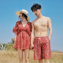Бикини женские купальники плюс размер женский купальник с шортами для пары Женские Новые Корейская юбка мужские пляжные шорты с принтом