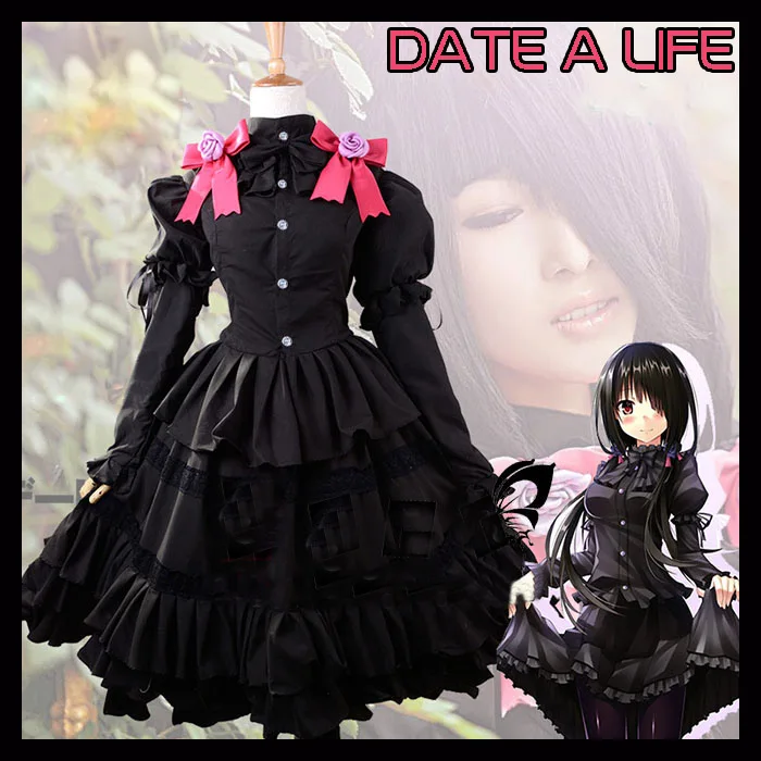 

[Stock] Anime DATE A LIVE figure Nightmare Kurumi Tokisaki Gothic Lolita Dress Thick Satin cosplay costume New S-XL free ship