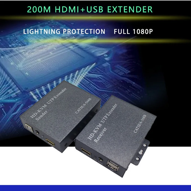 

1080p 200m HDMI KVM UTP Extender with USB port for DVR/HDTV HDMI USB KVM Extender over cat5 cat6