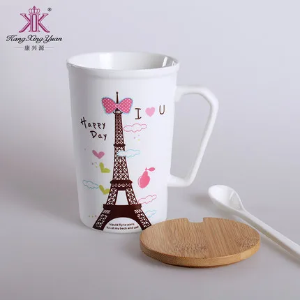 320ml New Arrival Eiffel Tower Ceramic Mug With Lid Spoon 320ml New Arrival Eiffel Tower Ceramic Mug With Lid Spoon Creative Office Coffee Bone China Free Shipping