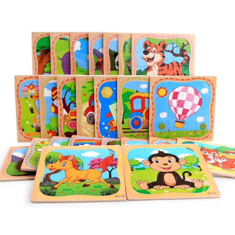

16-piece Wooden Cartoon Animal Baby Wooden Toys 3D Jigsaw Puzzle Cartoon Puzzle Puzzles Intelligence Educational Christmas
