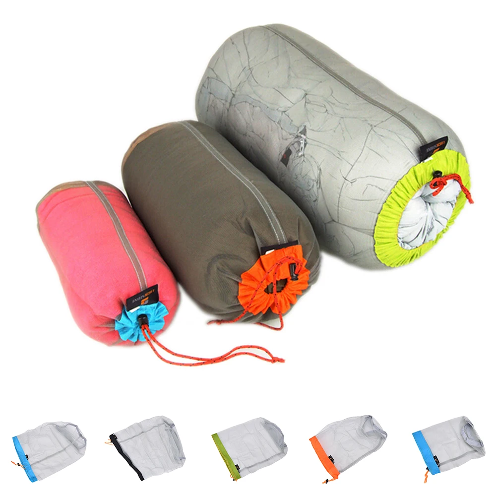 

5 Size Portable Tavel Mesh Stuff Sack Drawstring Storage Bag Camping Sports Ultralight Outdoor Camping Travel Kit Equipment