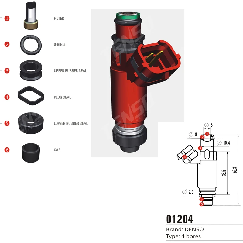 Free shipping!!100sets/box Fuel Injector Repair Kits 4 bores 01204fuel