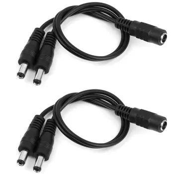 

2pcs Dc 5.5 X 2.1 mm 1 plug to 2 plug adapter Power cable adapter
