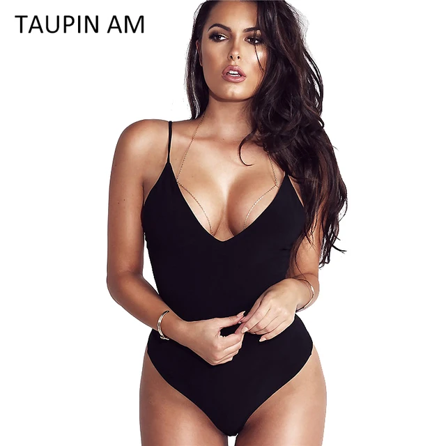 TAUPIN AM Black Bodysuit Women Jumpsuit Sexy Rompers