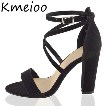 

Kmeioo New US Size 5-15 Women Sandals Ankle Strap High Heels Cross Strap Block Heels Female Shoes Wedding Party Shoes 10 CM