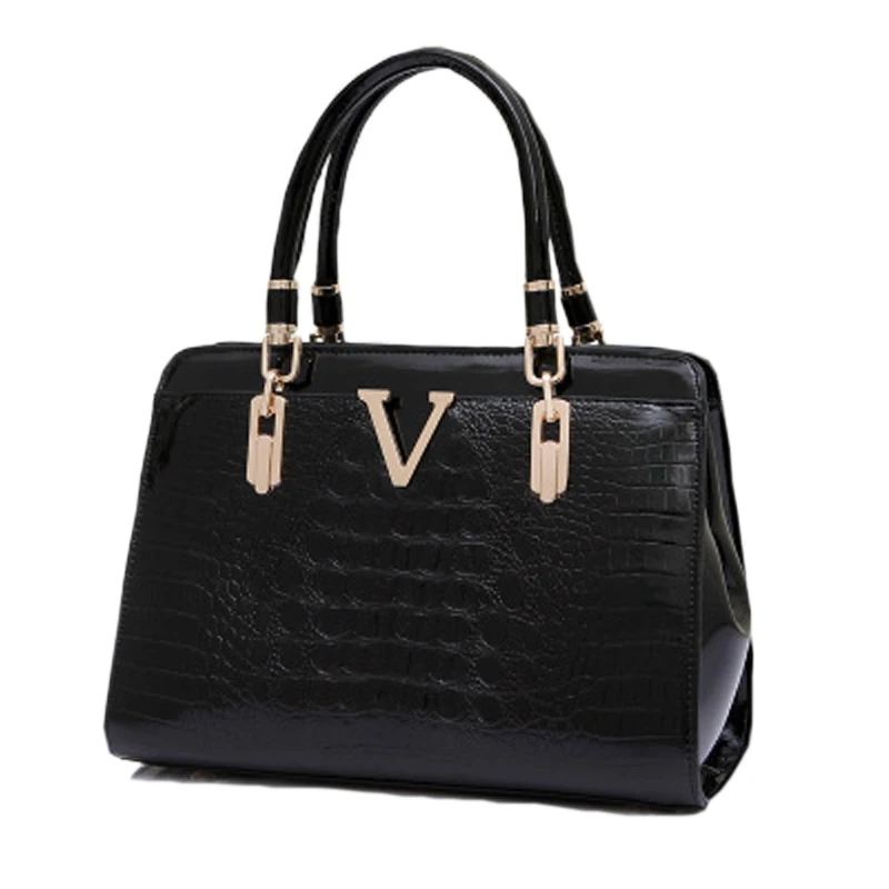  2017 V Patent Leather Women Handbag Women Messenger Bags Ladies New Shoulder Bag Bolsas Pu Handbags Crocodile Pattern Tote bag 