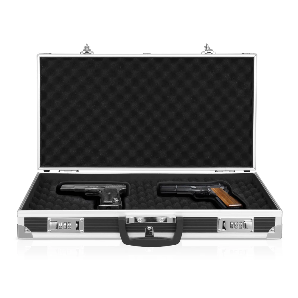 

iKayaa Aluminum Framed Hard Locking for Pistol Gun Case Pistol Storage Handgun Revolver Carry Storage Box & 2 Combination Lock