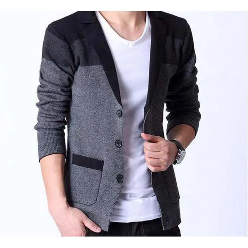 

Men Blazers Fashion Stitching Knitting Men Suit Slim Autumn Cotton Jacket For Men Casual cardigan