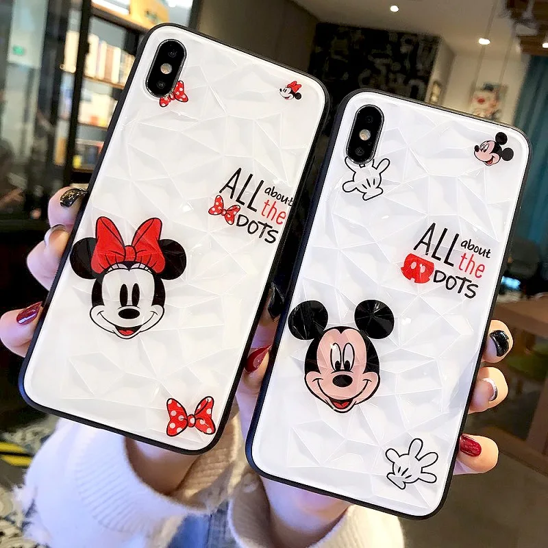 

Cute Cartoon Mickey Mouse Phone Case For iPhone XR XS MAX Diamond Texture Minnie Cover For iphone 7 8 6 6s Plus Soft TPU Case