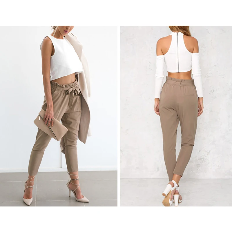 IUURANUS 2019 women Fashion chiffon high waist Harem pants bow tie drawstring sweet elastic waist pockets casual trousers IUURANUS 2019 women Fashion chiffon high waist Harem pants bow tie drawstring sweet elastic waist pockets casual trousers