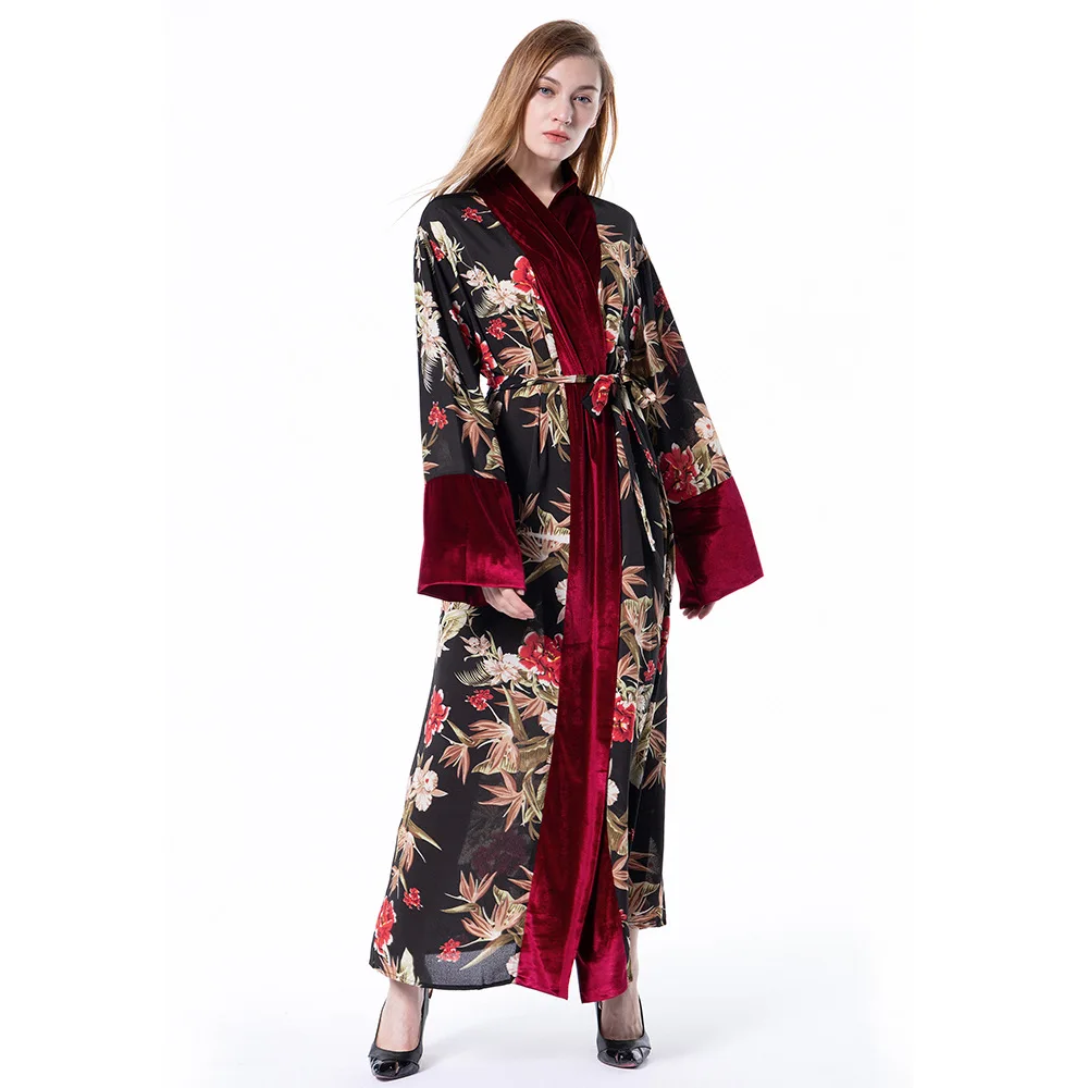 

2019 Abaya Dubai Muslim Abayas for Women Dress Islamic Clothing Long Sleeve Floral Print Open Islam Turkish Moslim Jurken