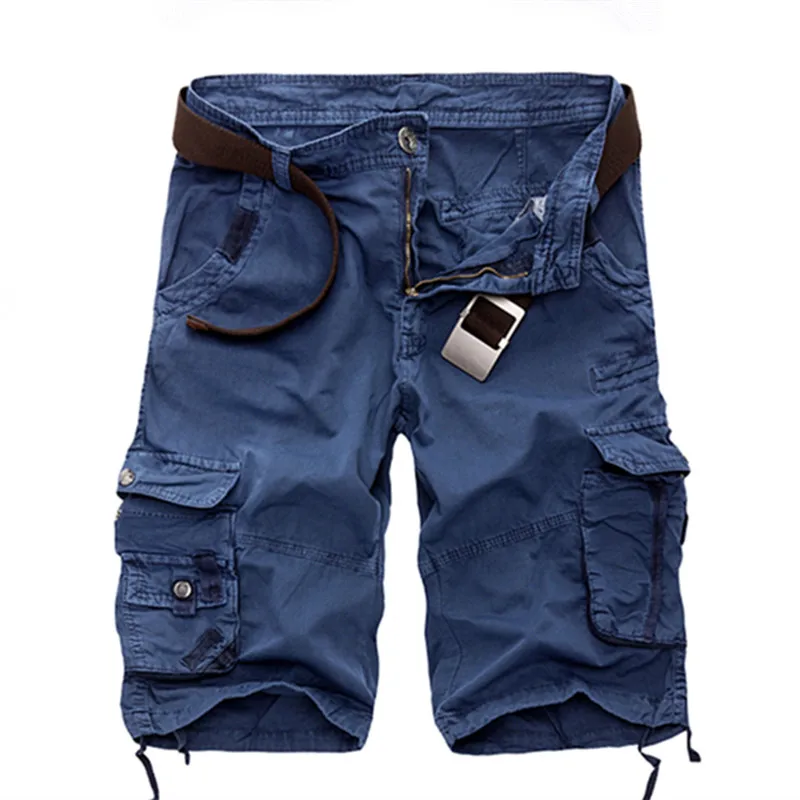 Новые летние камуфляжные повседневные военные Модные Качественные свободные камуфляжные мужские шорты без ремней Прямая поставка - Цвет: Blue