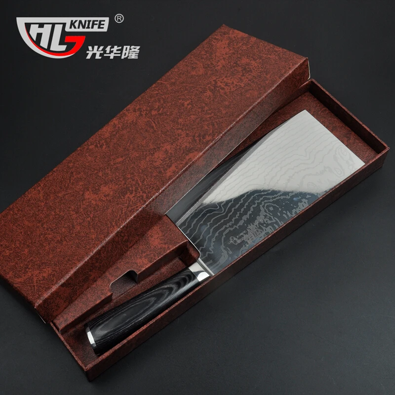 7Inch High Carbon Steel Asian Cleaver Knife Asian veggie kitchen meat choppign cleaver style laser knife with Pakka Wood Handle
