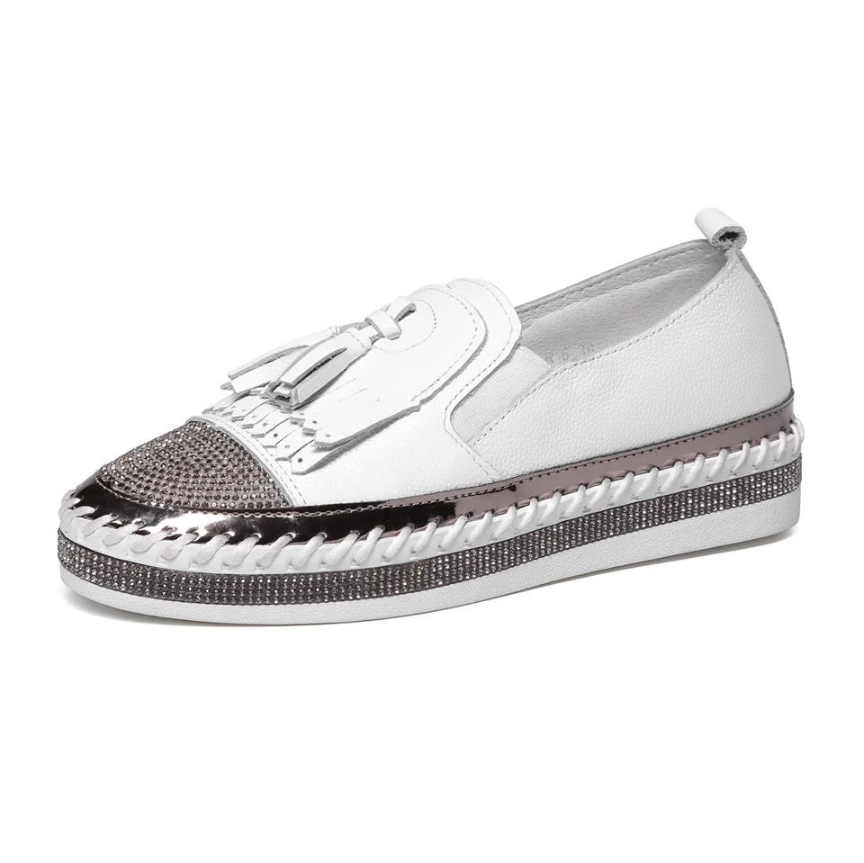 Women's flat shoes cowhide fabric shiny rhinestones wheat ears decorative comfortable thick spring autumn shoes women