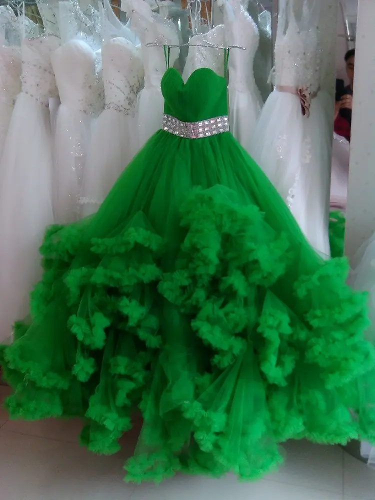 

clouds grass green wedding new Slim Bra straps Diamond Belt ball gown wedding dress luxury crystal vestito da sposa