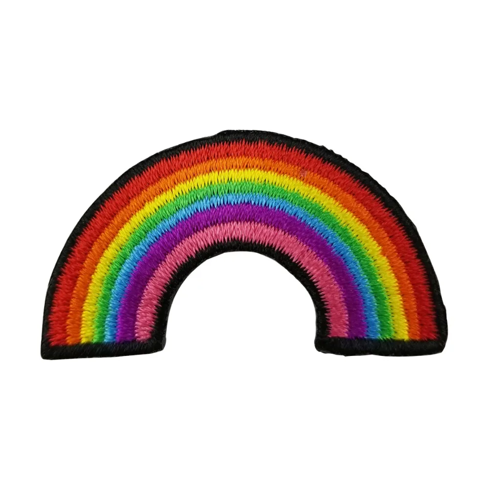 Rainbow custom logo cartoon patches kids garment labels decoration beauty embroider iron on front  patch cloth stickers (1)