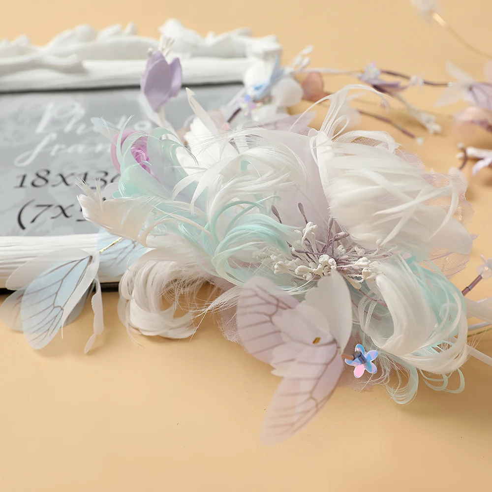 Многоцветная пряжа цветок заколка для волос Искусственный Перо Аксессуар свадебная принцесса заколки украшение для девочек выпускной