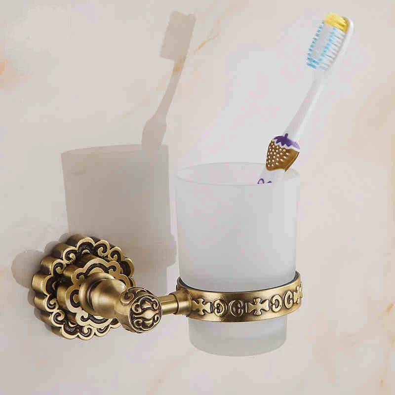 Holders Single Glass Cups Antique Brass Bathroom Toothbrush Holder Wall
