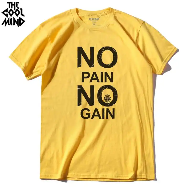 COOLMIND CR0121A Хлопковая мужская футболка с принтом «no pain no gain», повседневная мужская футболка с круглым вырезом, футболка с коротким рукавом