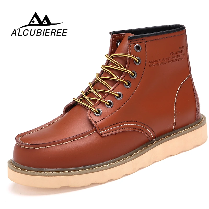 

ALCUBIEREE Fashion Men's Winter Leather Ankle Boots Men Fashion Comfortable Mens Work Boots Leisure Martin Snow Boots Shoes Men