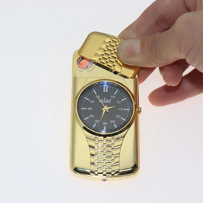 

watch Cigarette Men lighter watch USB rechargeable tops fashion Creative lighter Zinc alloy gold silver clock male gift F786
