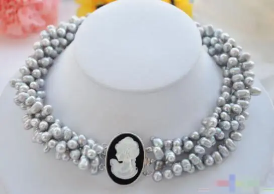 

Hot sale new Style >>>>> 4row 18" 7mm gray rice pearl freshwater pearl necklace