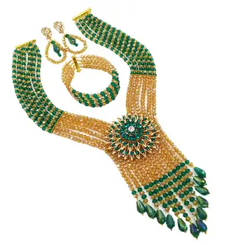 

2018 New Arrival Nigerian Wedding Necklace For Women Handmade African Beads Jewelry Set Party Christmas Gif 6C-SDLS-013
