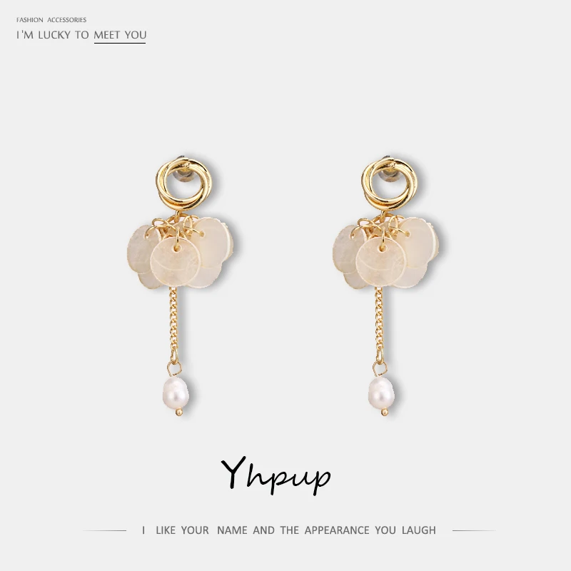 

Yhpup Stylish Korean kolczyki Natural Shell Dangle Earrings Natural Pearls Statement Earrings S925 Brincos for Women Party 2019